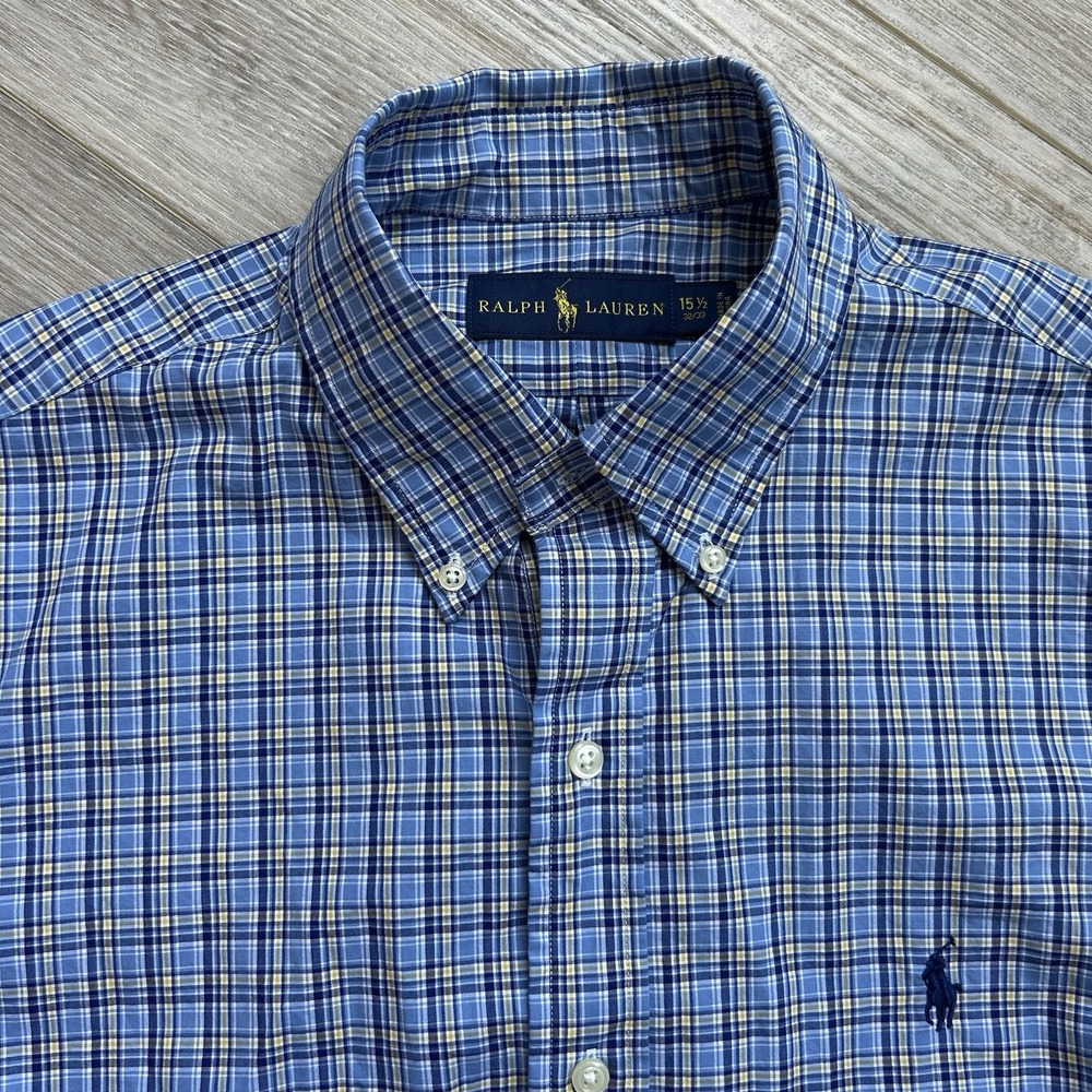Polo Ralph Lauren Classic Fit Dress Shirt 15.5 32/33 Graph Check Blues & Navy - Picture 2 of 12